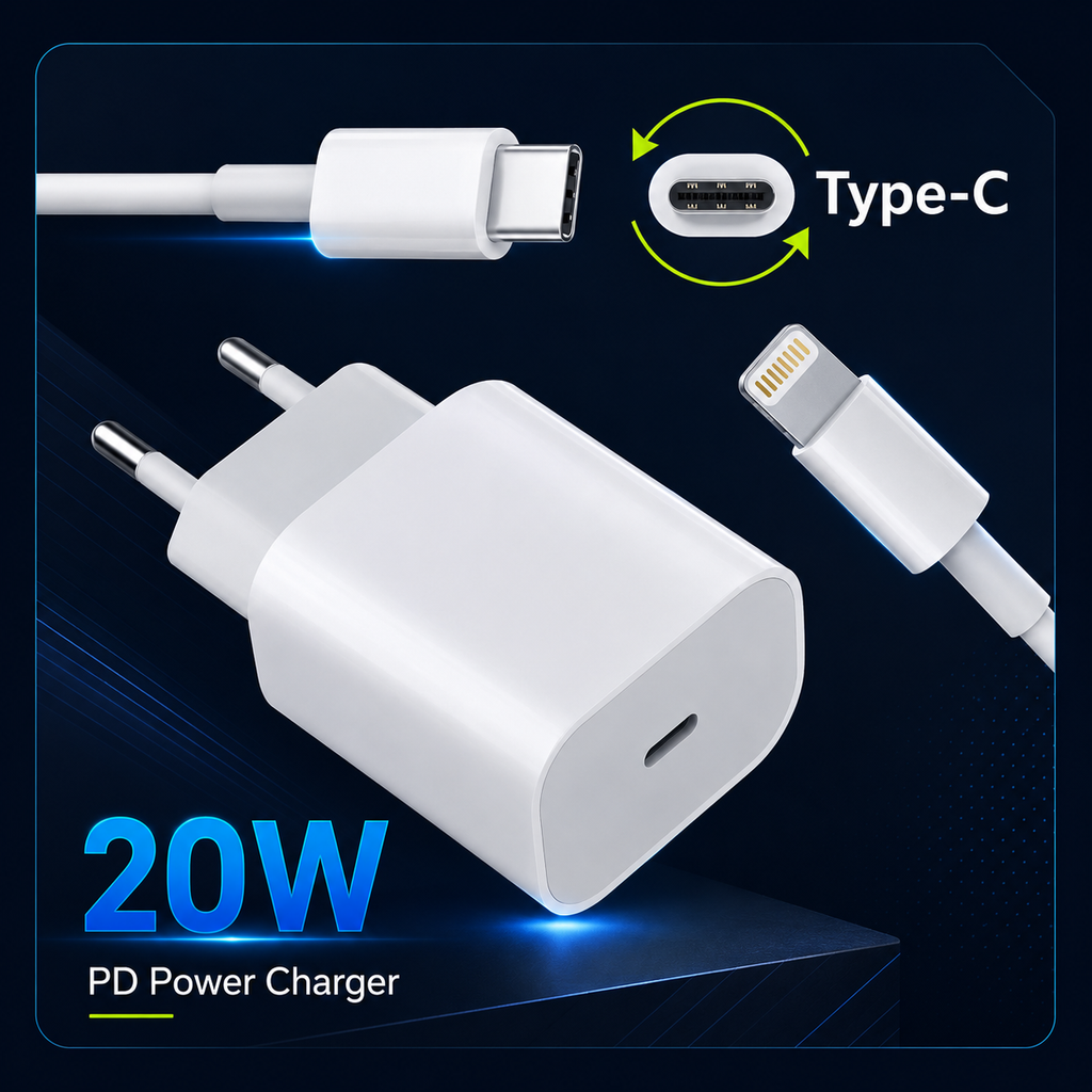 Kit Carregador iPhone Turbo Tipo-C 20W + Cabo Lightining para IPhone Carga rápida