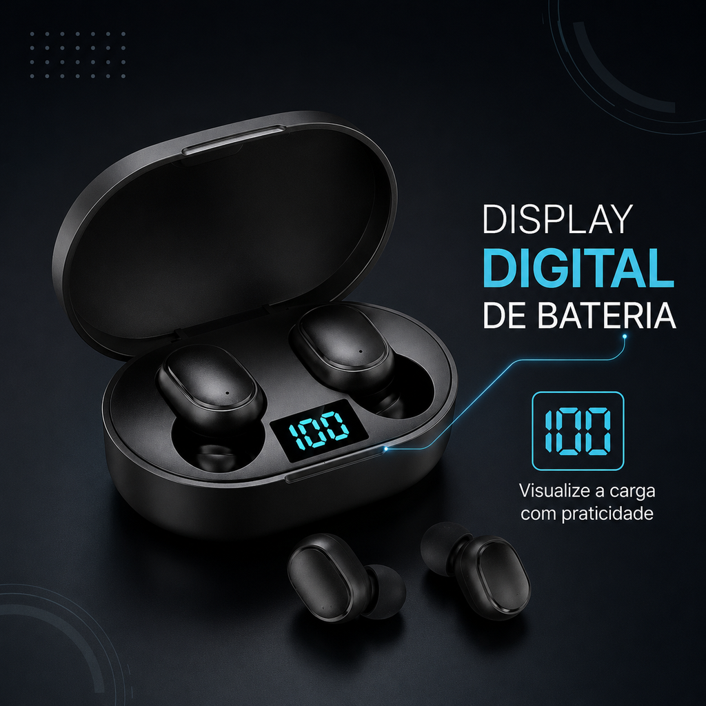 Fone Bluetooth 5.0 E6S TWS com Display LED Digital e Case de Carregamento