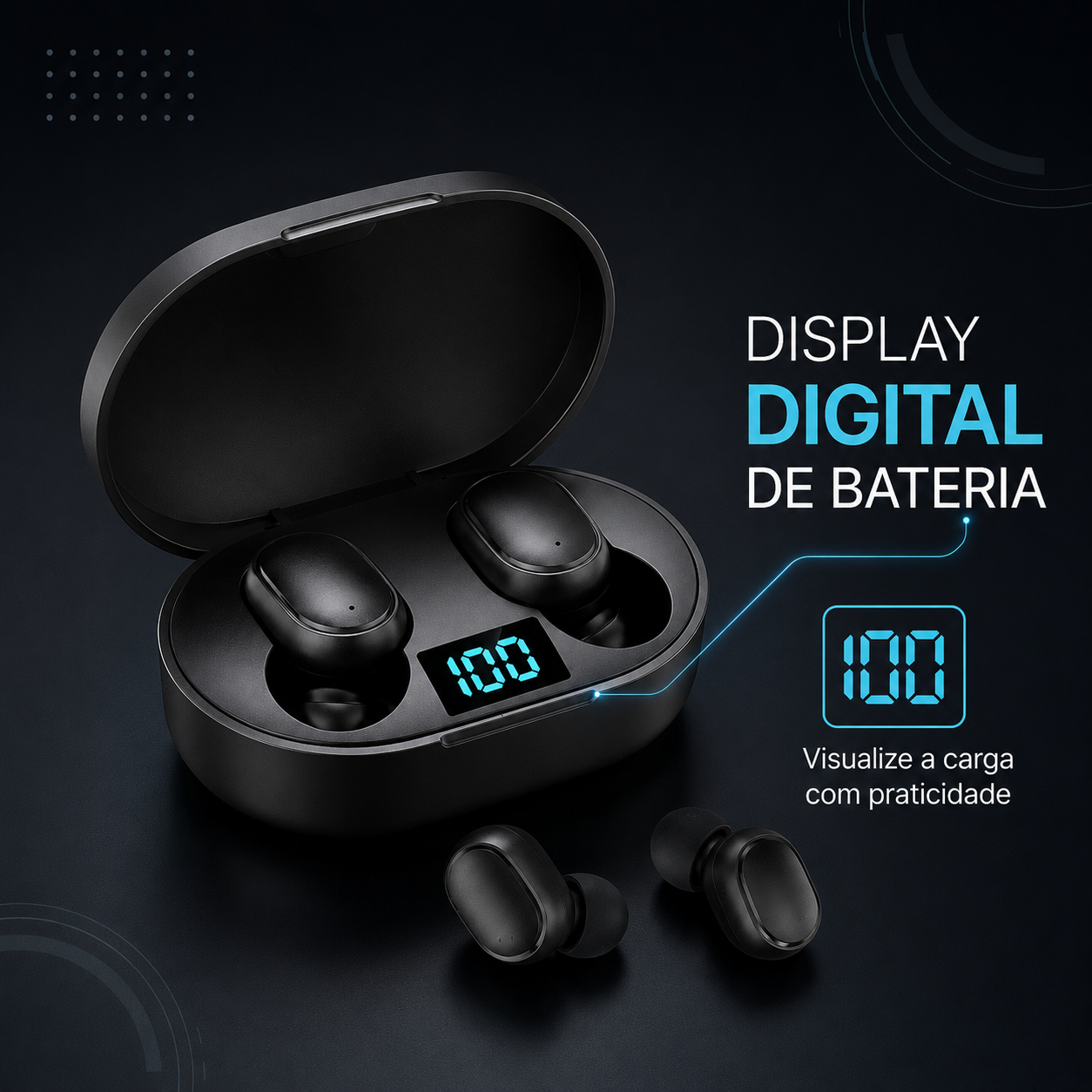 Fone Bluetooth 5.0 E6S TWS com Display LED Digital e Case de Carregamento