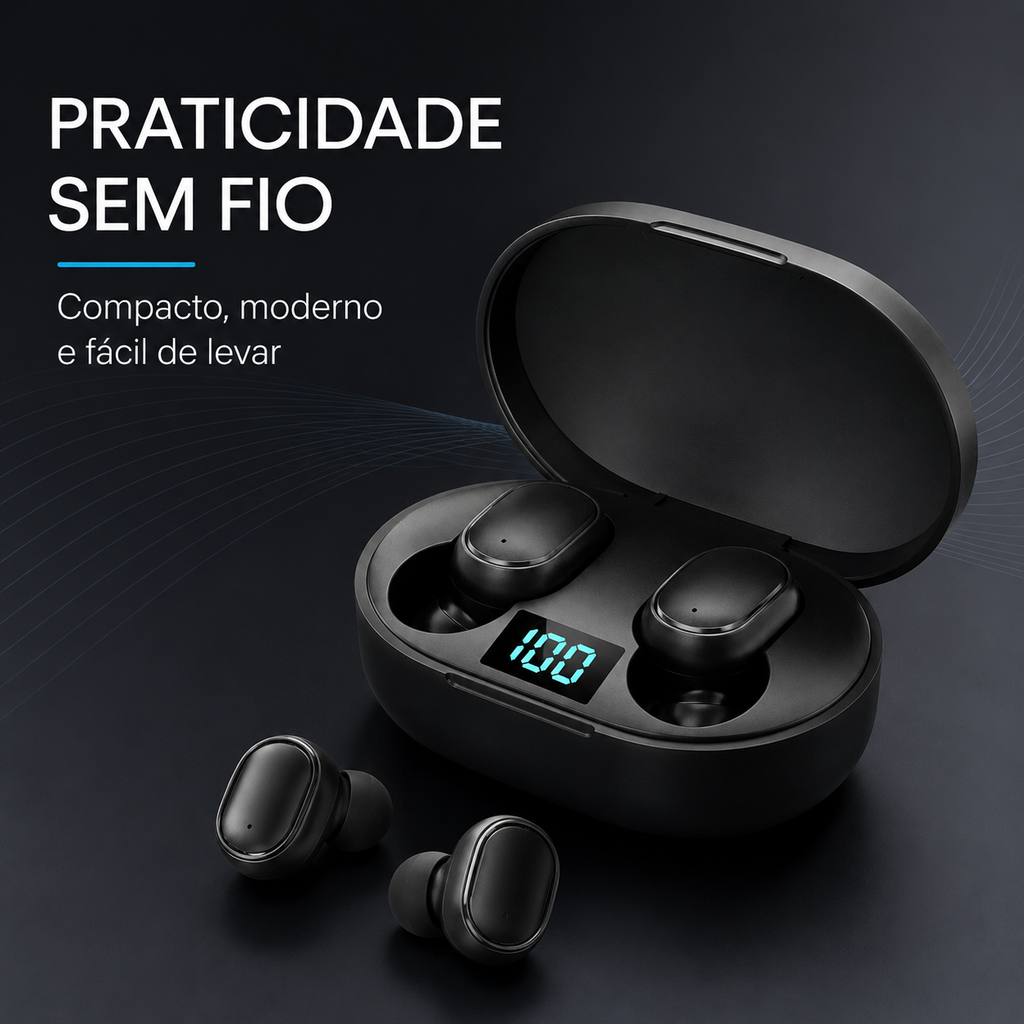 Fone Bluetooth 5.0 E6S TWS com Display LED Digital e Case de Carregamento