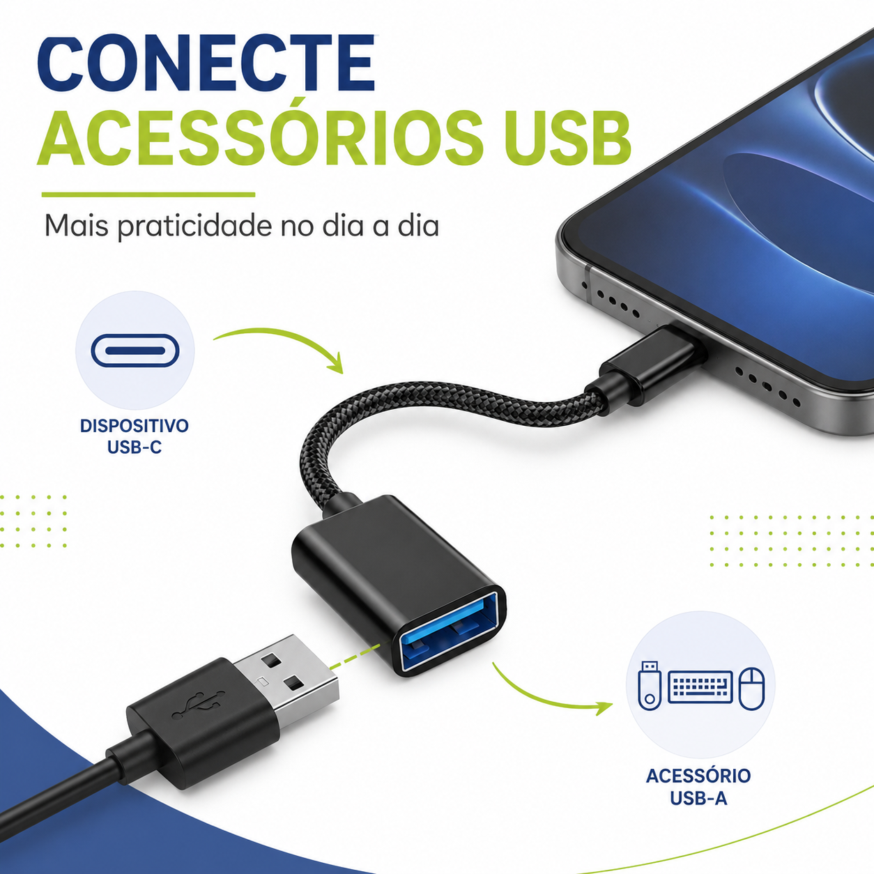 Adaptador OTG USB-C para USB 3.0 Premium | Conexão para Pen Drive, Mouse e Teclado