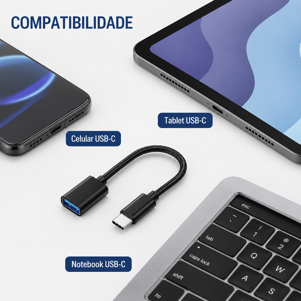 Adaptador OTG USB-C para USB 3.0 Premium | Conexão para Pen Drive, Mouse e Teclado
