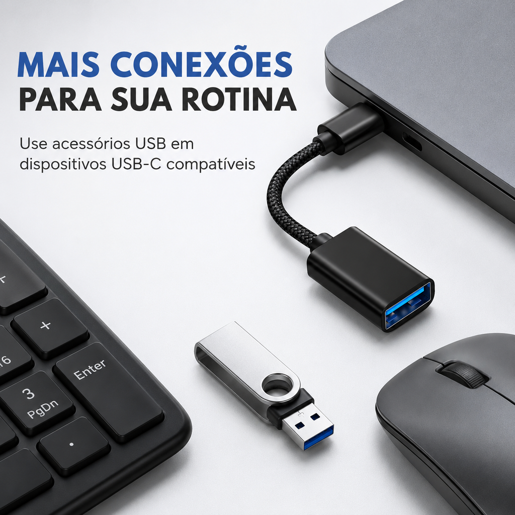 Adaptador OTG USB-C para USB 3.0 Premium | Conexão para Pen Drive, Mouse e Teclado