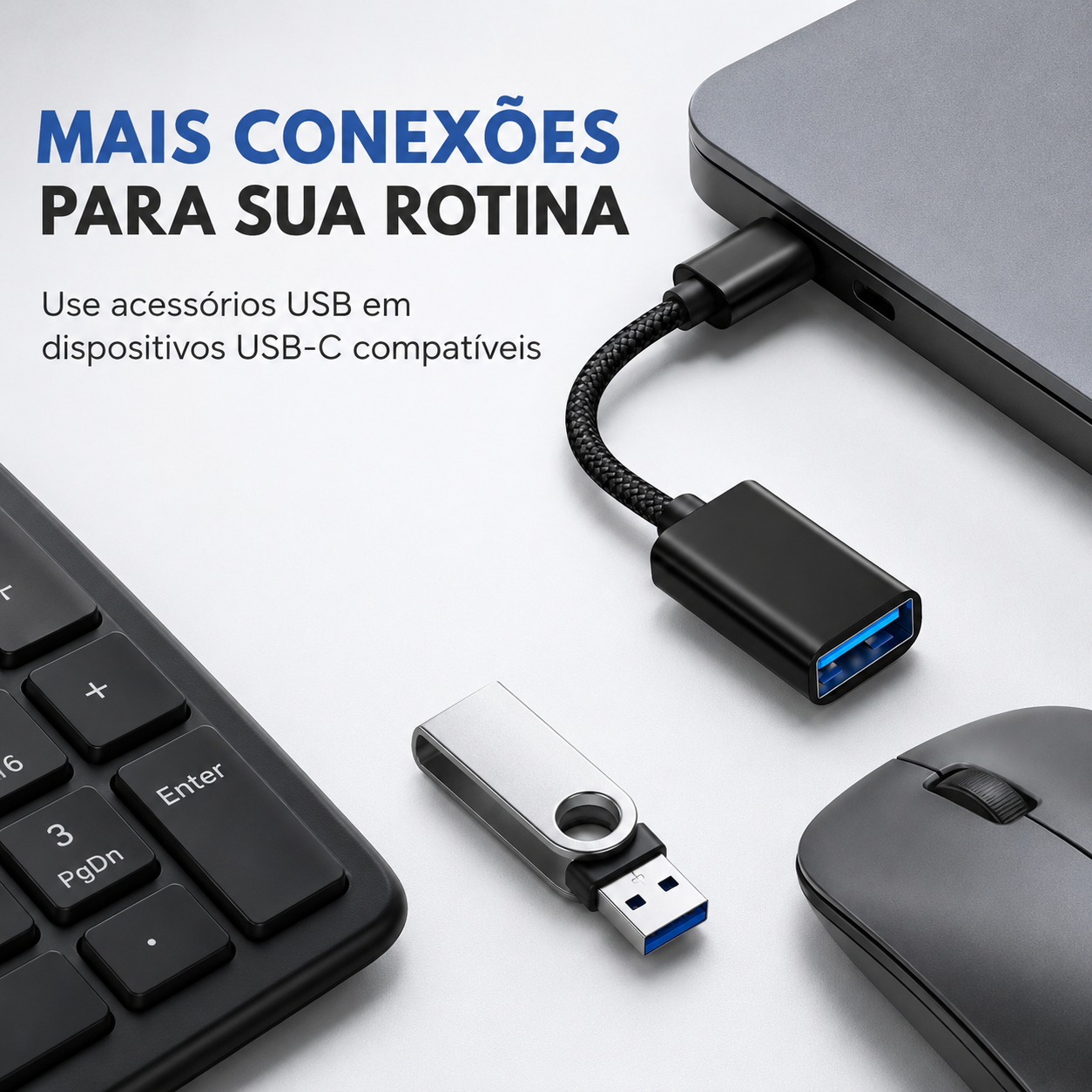 Adaptador OTG USB-C para USB 3.0 Premium | Conexão para Pen Drive, Mouse e Teclado