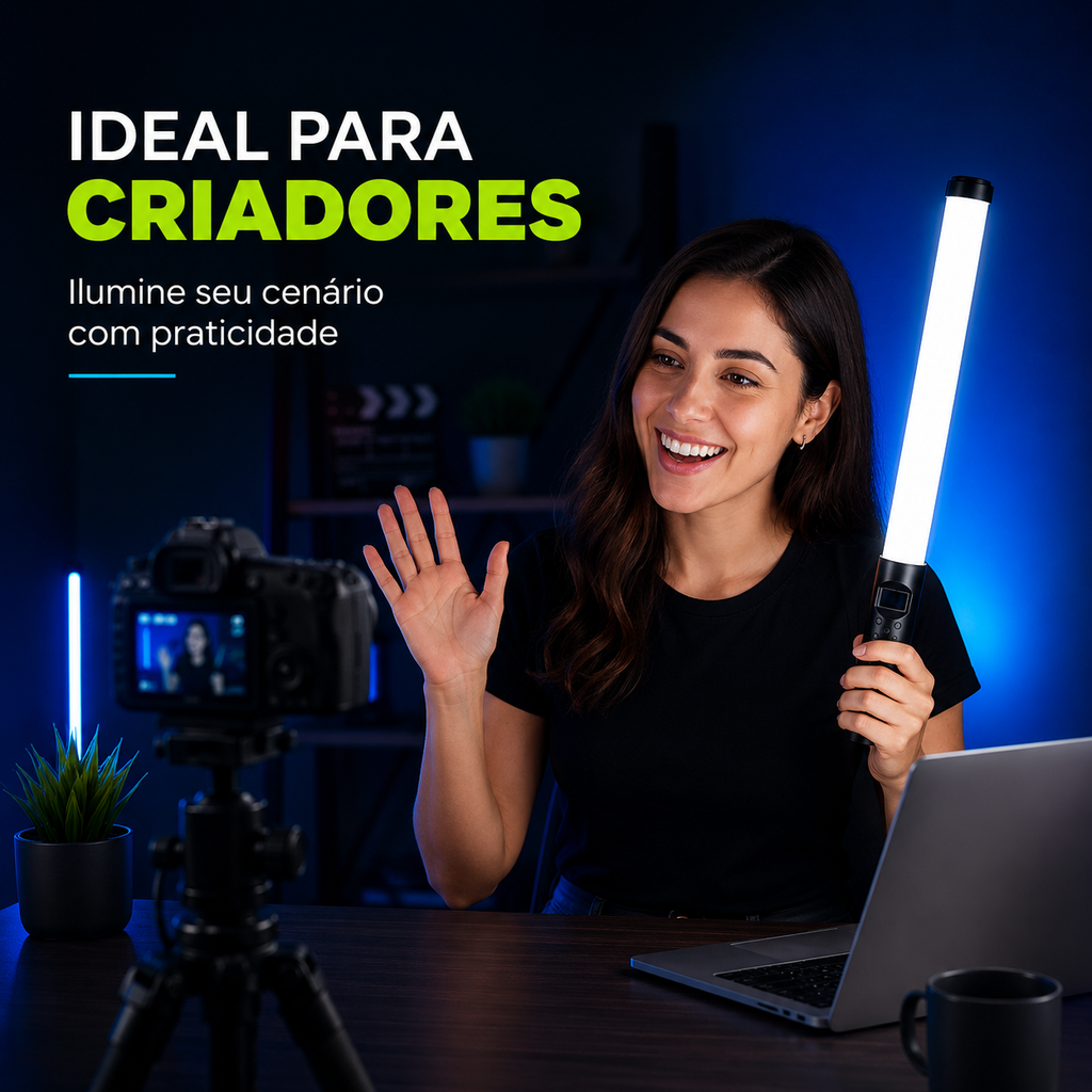 Bastão de Luz LED RGB 20W para Fotografia e Vídeo com Controle Remoto