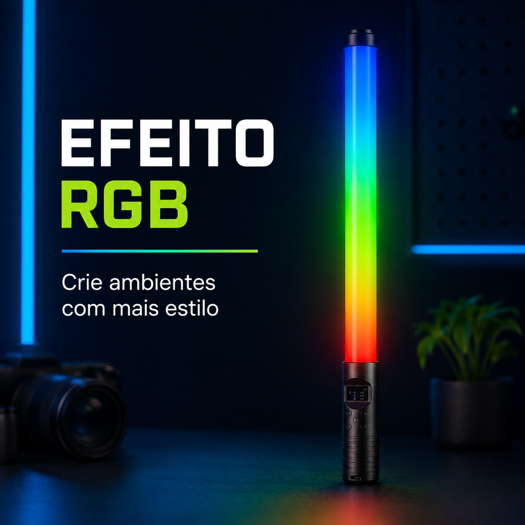 Bastão de Luz LED RGB 20W para Fotografia e Vídeo com Controle Remoto