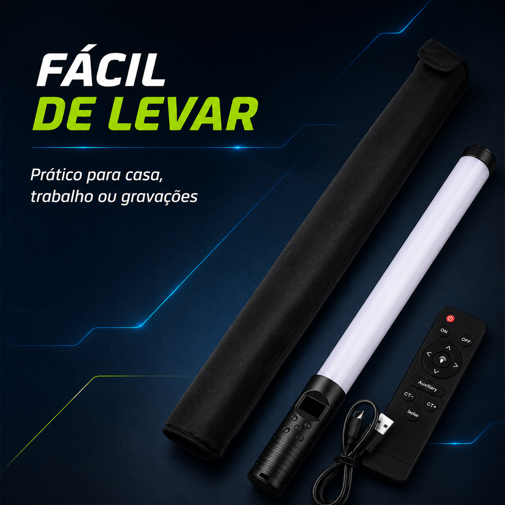 Bastão de Luz LED RGB 20W para Fotografia e Vídeo com Controle Remoto