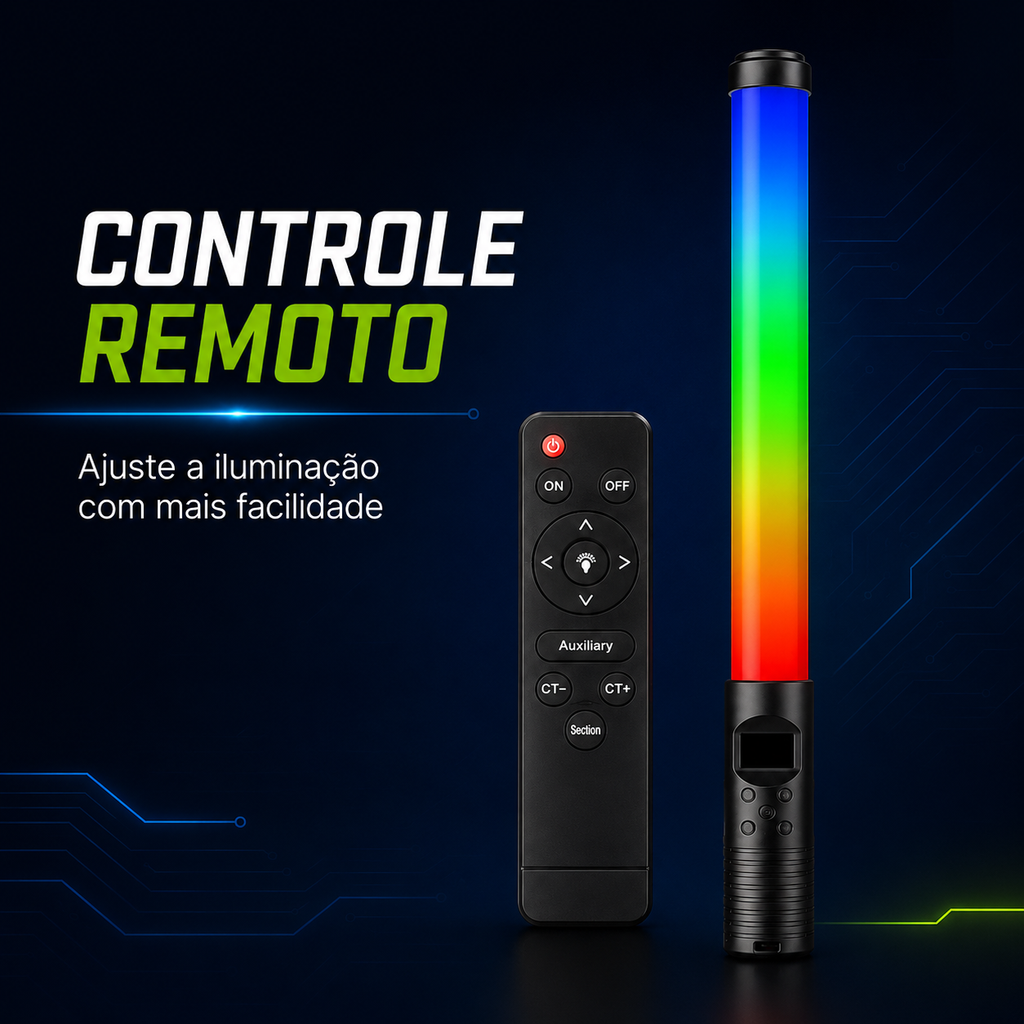 Bastão de Luz LED RGB 20W para Fotografia e Vídeo com Controle Remoto