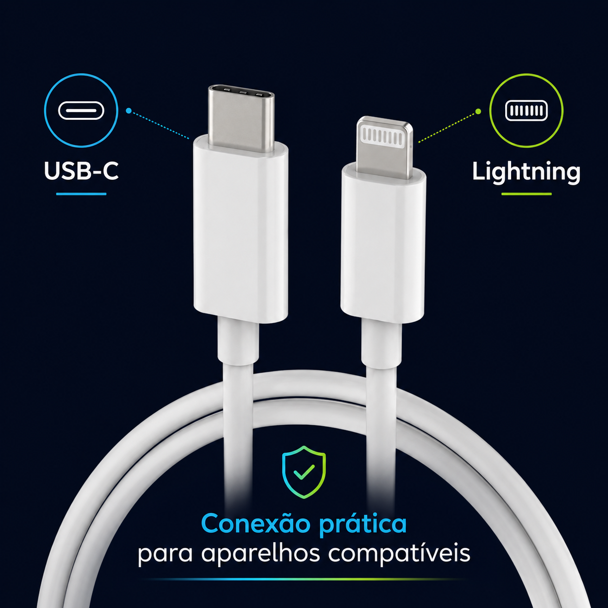 Cabo USB-C para Lightning Premium | Carregamento Rápido e Sincronização para iPhone