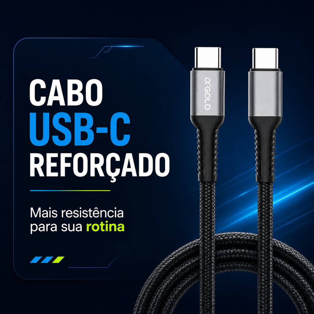 Cabo USB-C Turbo 60W A'Gold | Carregamento Rápido e Transferência de Dados