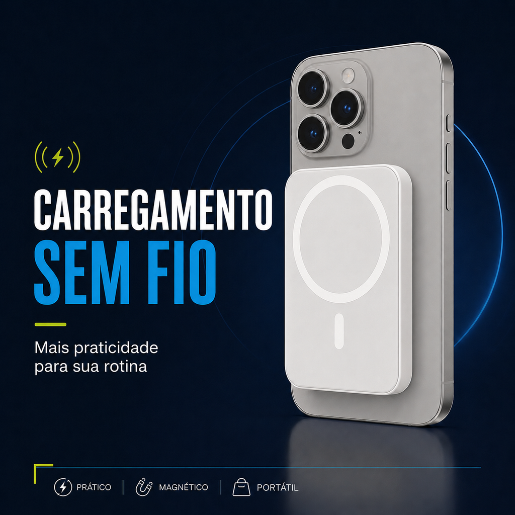 Power Bank Magnético MagSafe Premium | Carregador Portátil Sem Fio para iPhone e Android