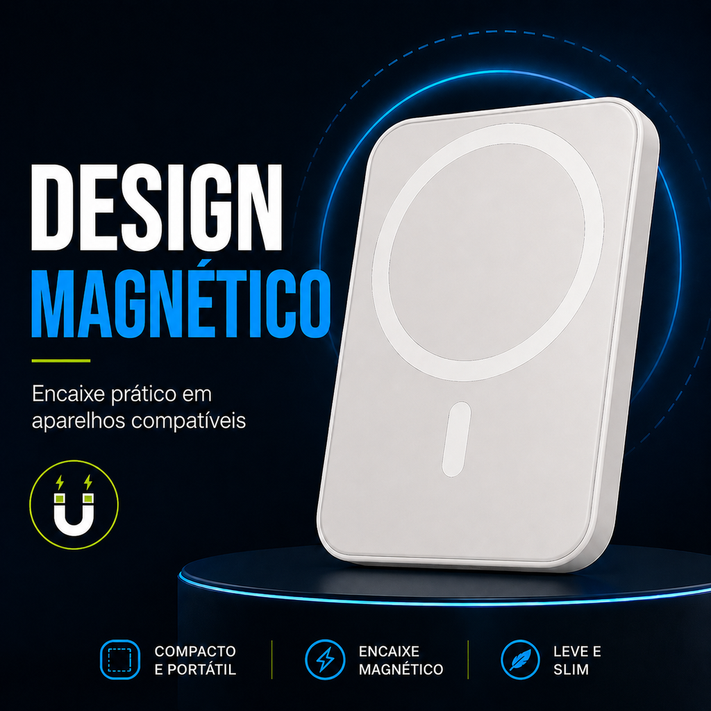 Power Bank Magnético MagSafe Premium | Carregador Portátil Sem Fio para iPhone e Android