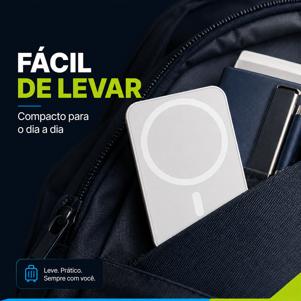 Power Bank Magnético MagSafe Premium | Carregador Portátil Sem Fio para iPhone e Android