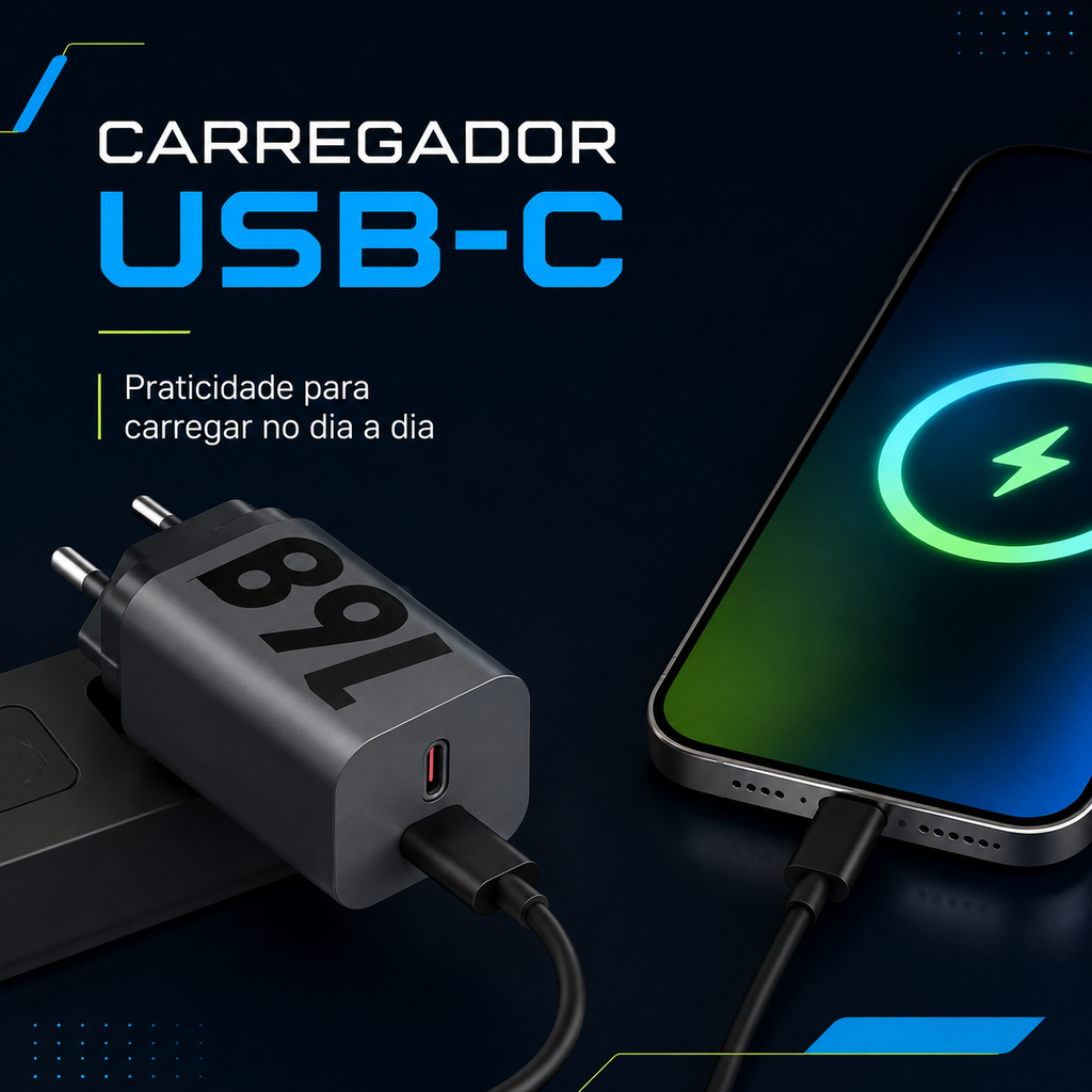 Carregador USB-C compacto para uso diário