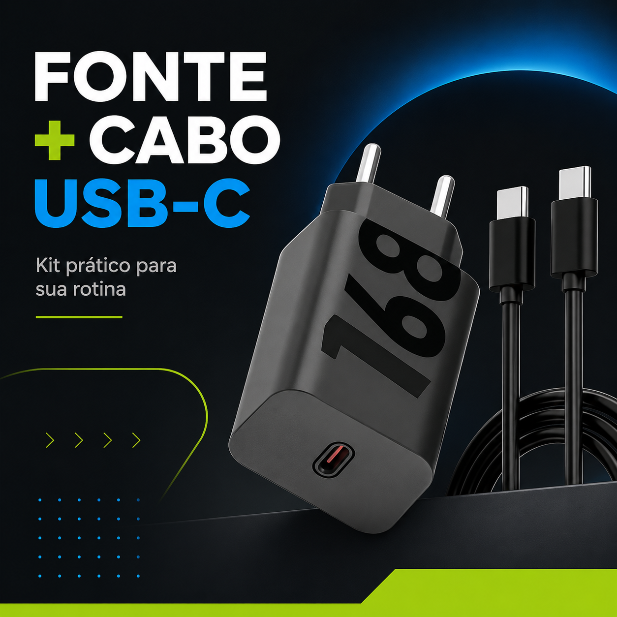Carregador USB-C para recarga rápida de dispositivos compatíveis