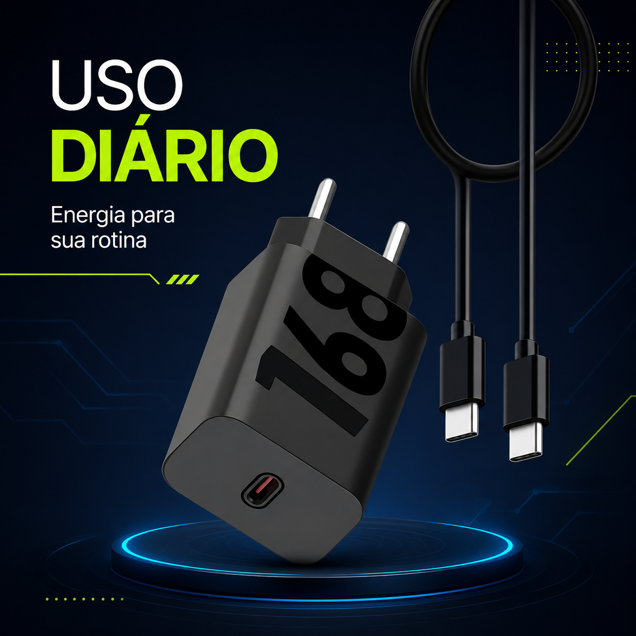 Carregador USB-C para recarga rápida de dispositivos compatíveis