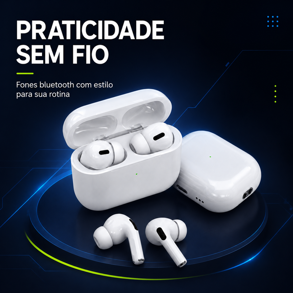 Fone Bluetooth Pro5 Premium com ANC, Áudio Espacial e Case de Carregamento