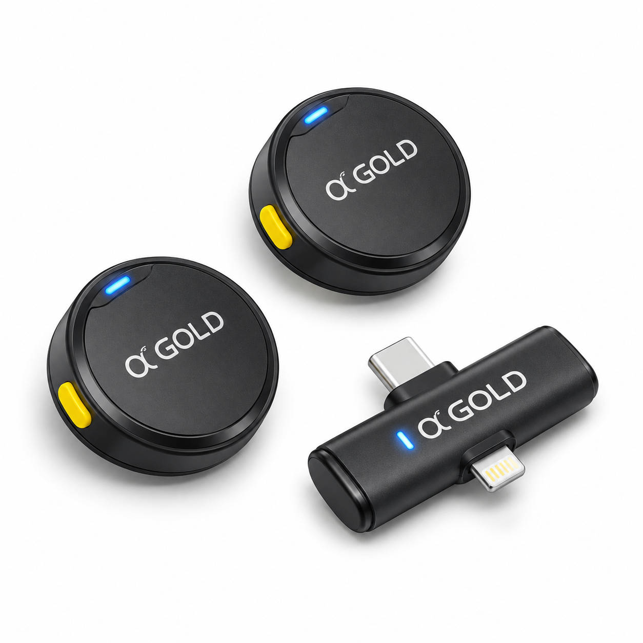 Microfone de Lapela Sem Fio Duplo A'Gold MCF-38D | USB-C e Lightning com Redução de Ruído