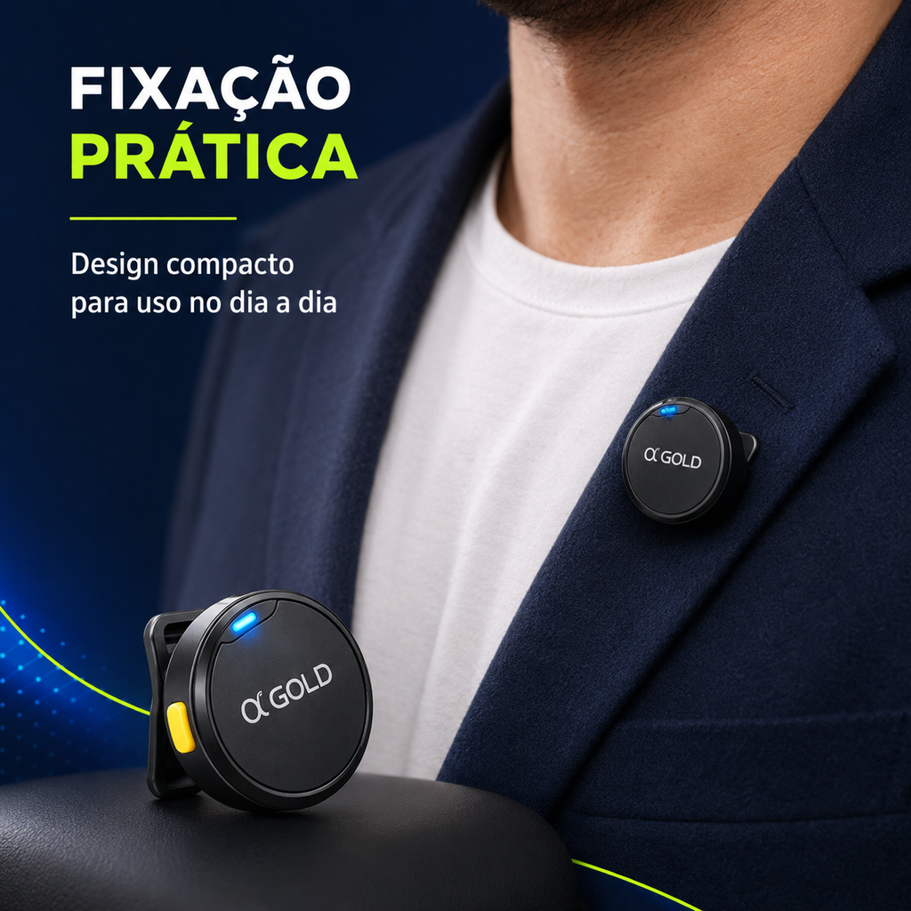 Microfone de Lapela Sem Fio Duplo A'Gold MCF-38D | USB-C e Lightning com Redução de Ruído