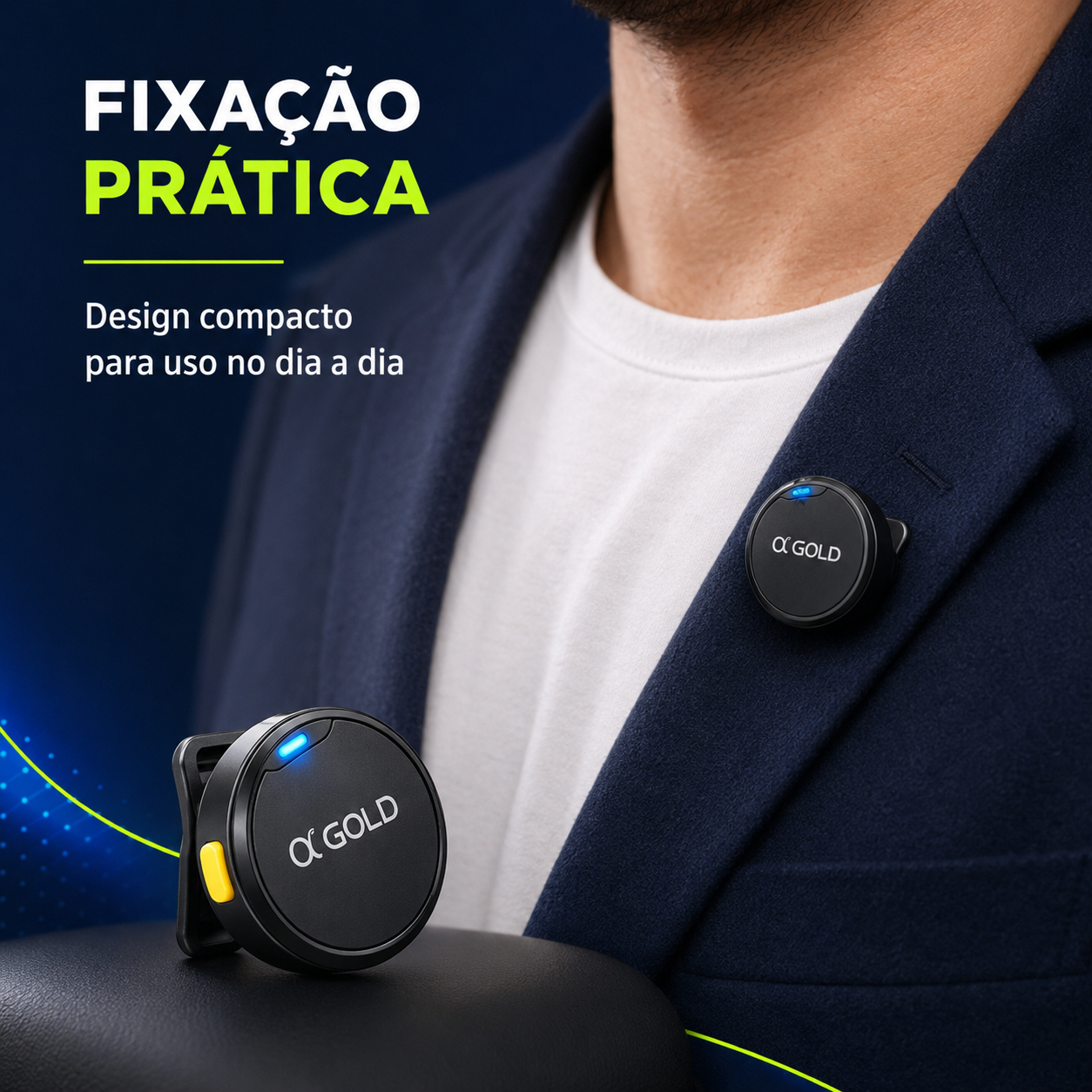 Microfone de Lapela Sem Fio Duplo A'Gold MCF-38D | USB-C e Lightning com Redução de Ruído