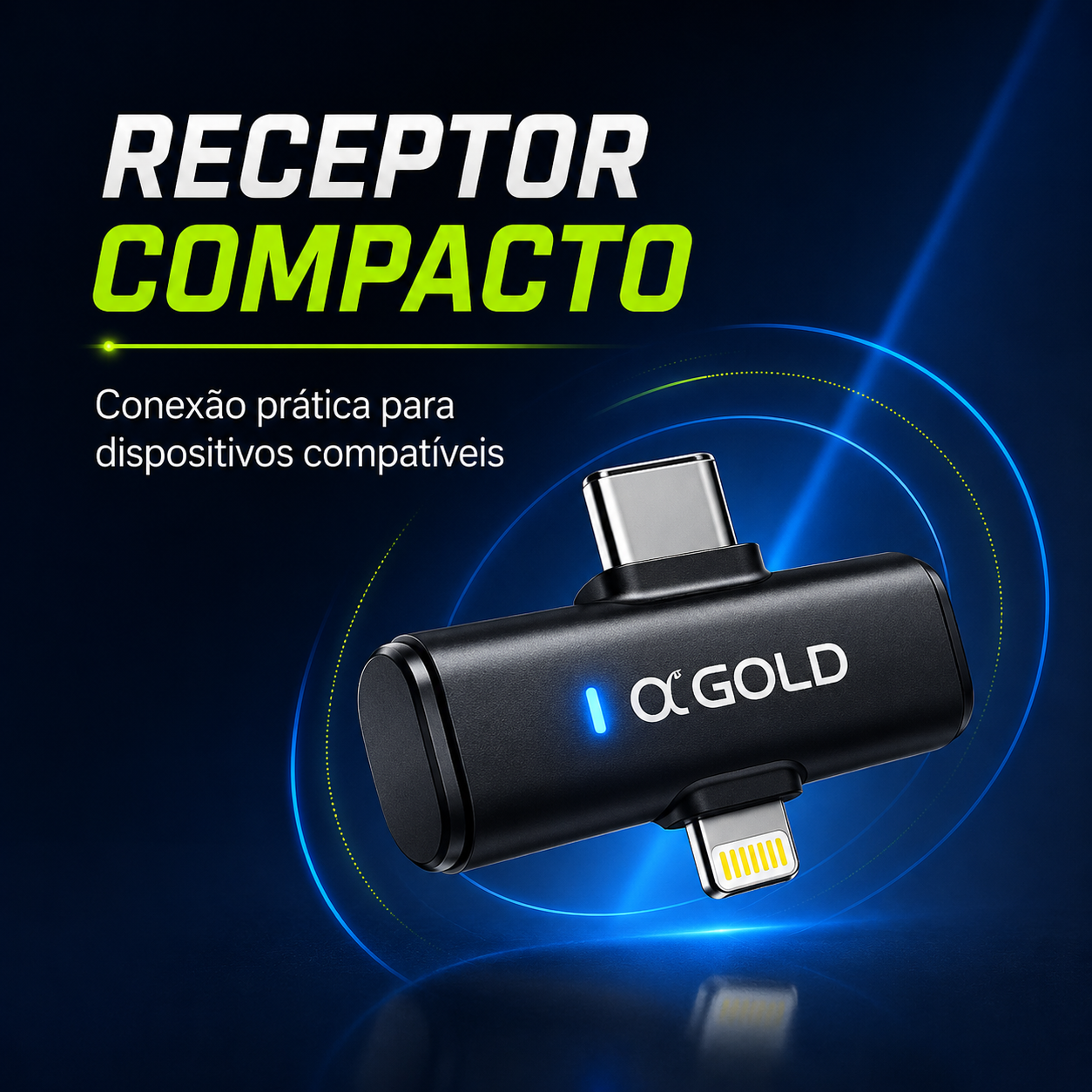 Microfone de Lapela Sem Fio Duplo A'Gold MCF-38D | USB-C e Lightning com Redução de Ruído