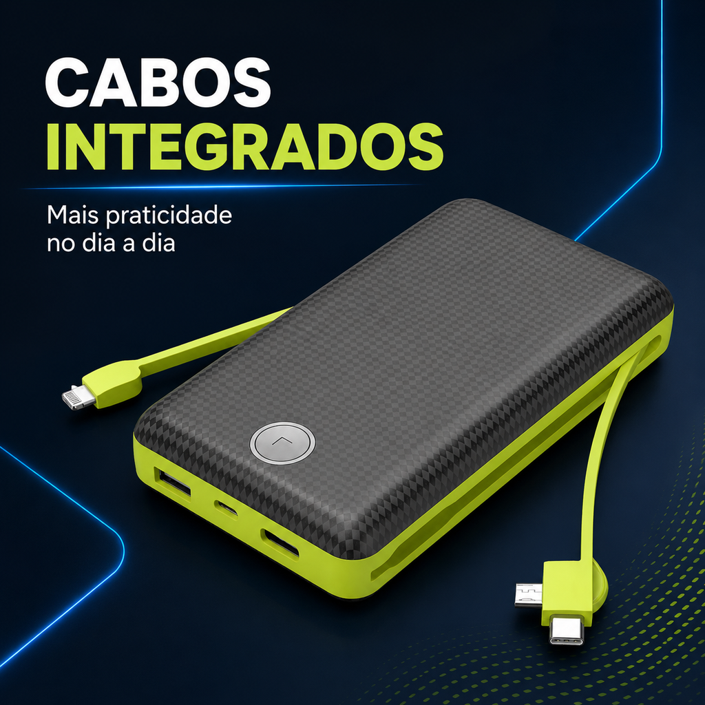 Power Bank Portátil 20.000mAh com LED e Entradas Micro USB, USB-C e Lightning