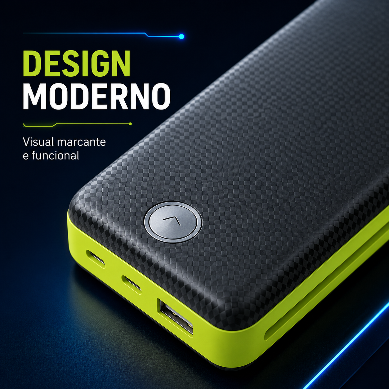 Power Bank Portátil 20.000mAh com LED e Entradas Micro USB, USB-C e Lightning