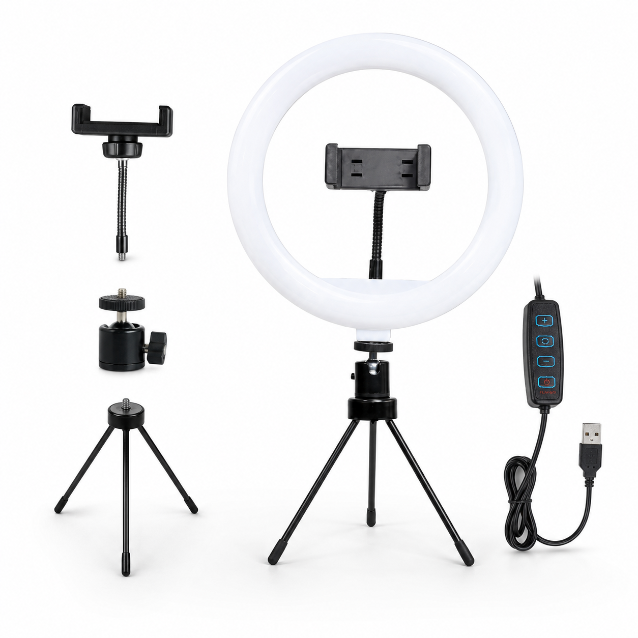 Ring Light LED 8 Polegadas com Tripé de Mesa e Suporte para Celular