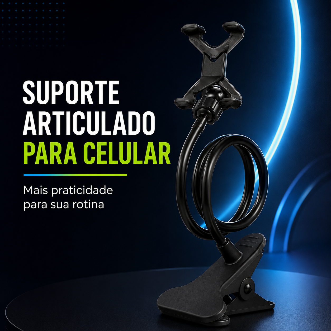 Suporte Articulado Flexível 360° para Celular com Presilha para Mesa e Cama