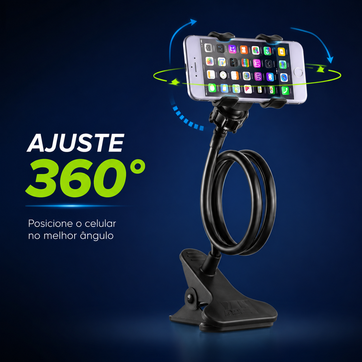 Suporte Articulado Flexível 360° para Celular com Presilha para Mesa e Cama