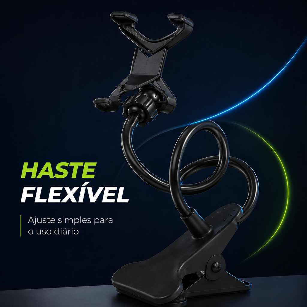 Suporte Articulado Flexível 360° para Celular com Presilha para Mesa e Cama