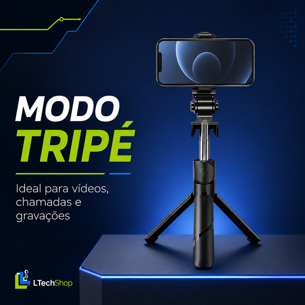 Bastão de Selfie Tripé Retrátil com Luz LED e Controle Bluetooth