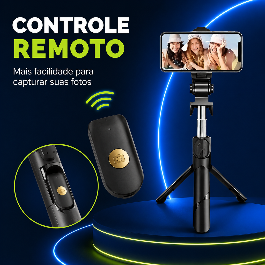 Bastão de Selfie Tripé Retrátil com Luz LED e Controle Bluetooth