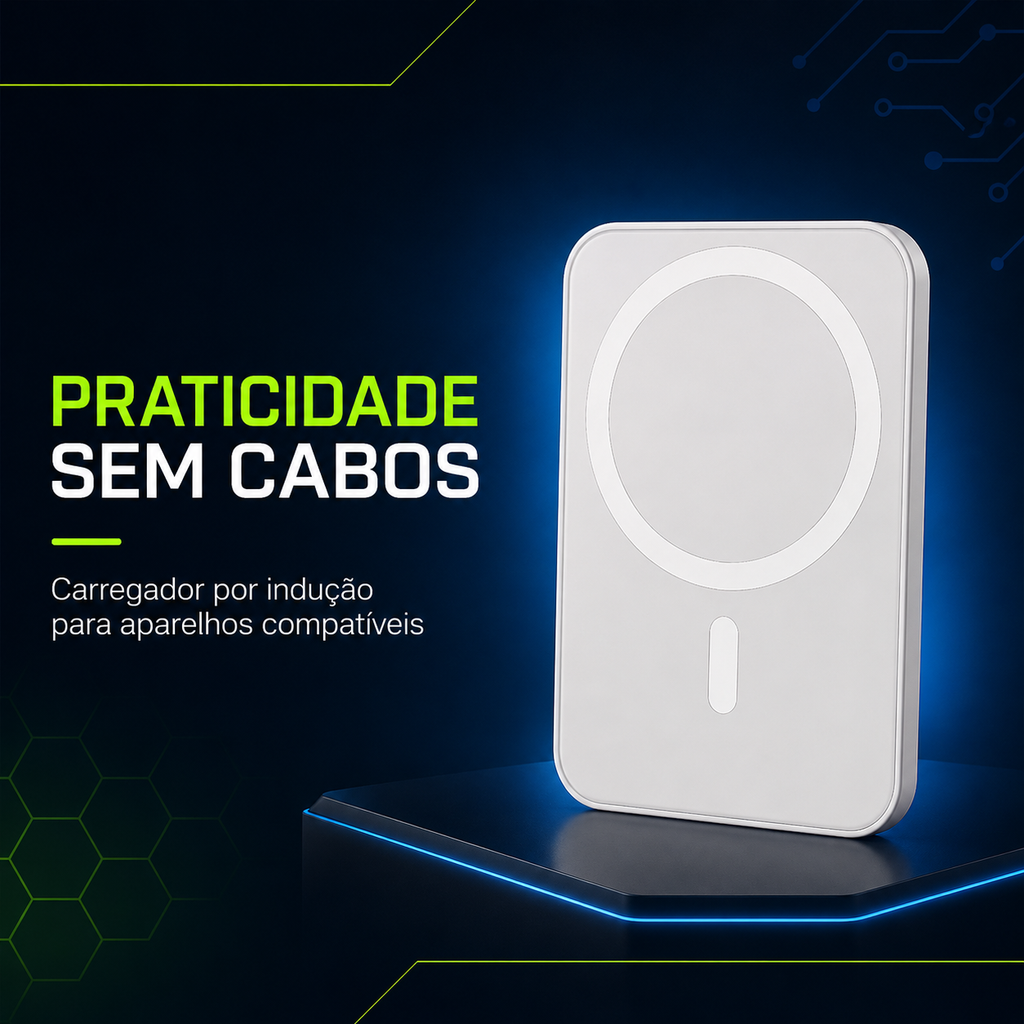 Power Bank Magnético MagSafe Premium | Carregador Portátil Sem Fio para iPhone e Android